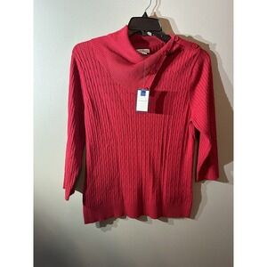 Croft And Barrow Size Xl Red Cable Knot Sweater 3/4 Length Sleeve, NWT, Button N